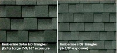 GAF Solar HD asphalt shingle side by side with GAF HDZ shingle