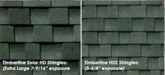 GAF Solar asphalt shingles beside GAF HDZ shingle