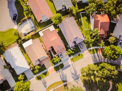 A Birdseye view of homes in a neighborhood 