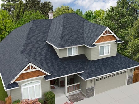 Birdeye view of a CertainTeed Landmark Pro shingle of a custom home