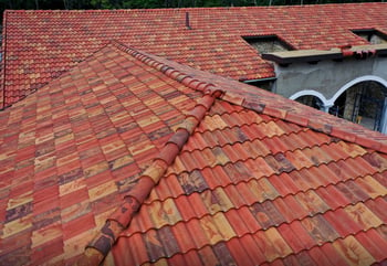 Brave synthetic multi-color barrel tile roof close up