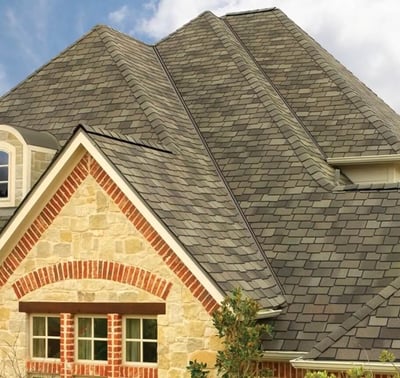 GAF Woodlawn designer shingle roof on custom brick home
