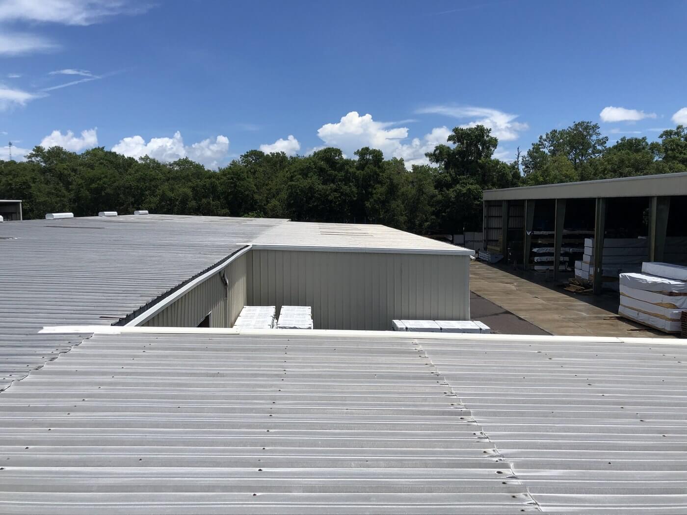 Completed metal roof of warehouse