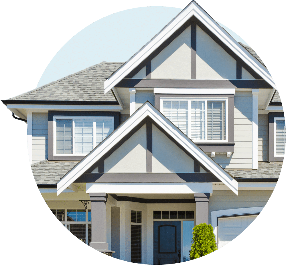 Blue-Gray house with asphalt shingles