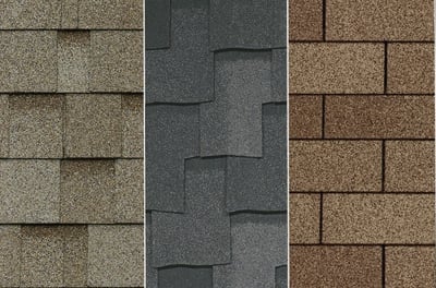 3 columns showing the types of asphalt roof shingles