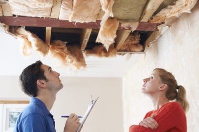 Roof leak causing interior insulation and sheetrock damage