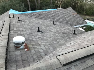 pipes and vents on a shingle roof