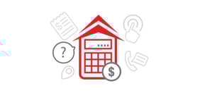 RoofCrafters logo on a calculator with icons of money, location, and estimates around the calculator