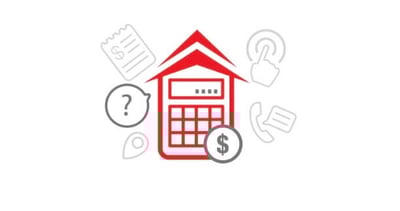 RoofCrafters logo on a calculator with icons of money, location, and estimates around the calculator