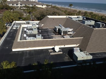 sky view of a commercial building with Bitumen roofing
