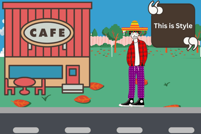 Cartoon image showing a man wearing mix-match style clothes