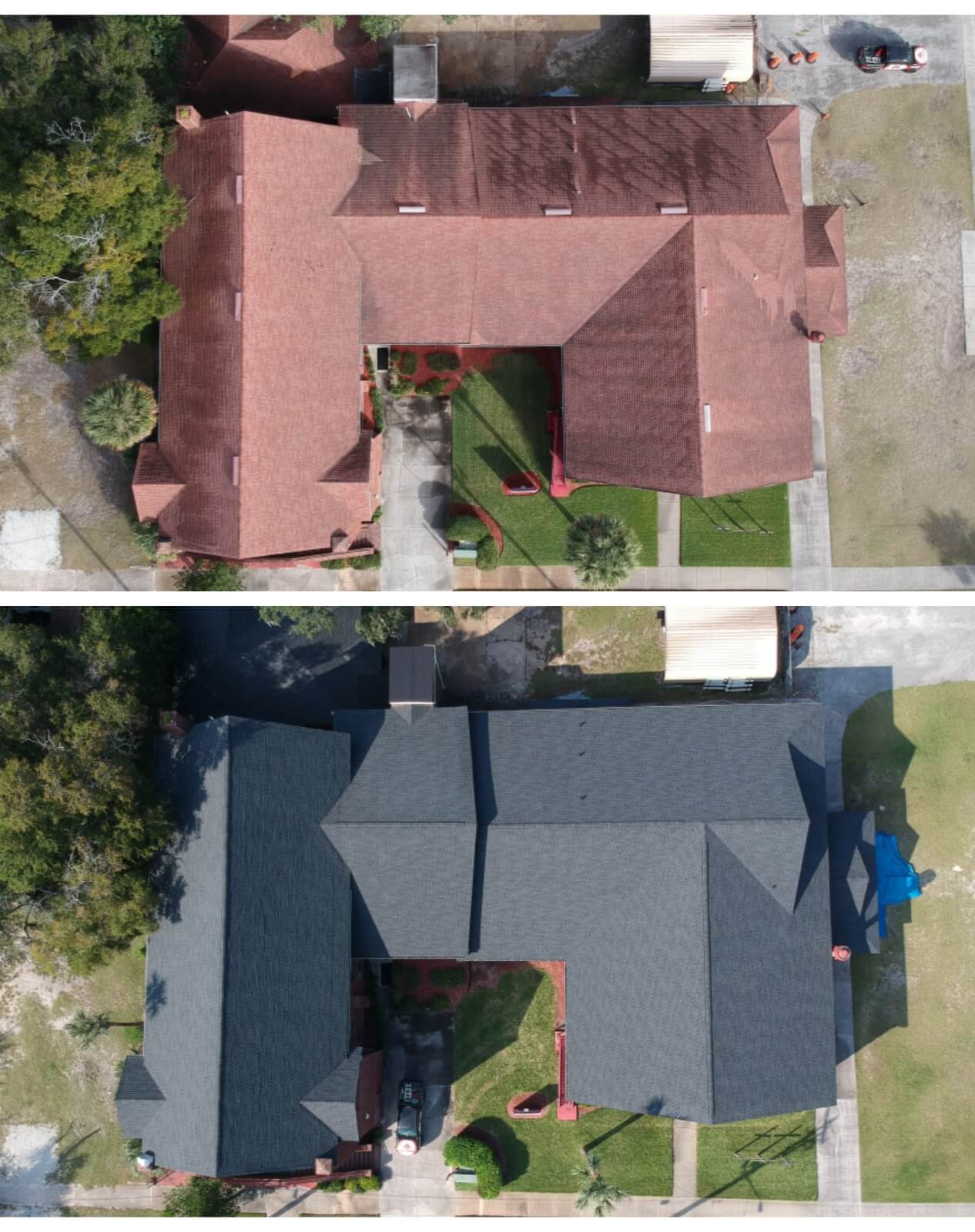 dark gray shingle replacement before and after pictures in Bluffton