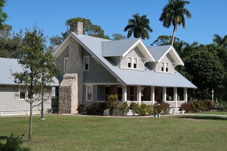 2 story home with a galvalume metal roof