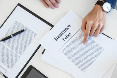 hand pointing to a written insurance policy