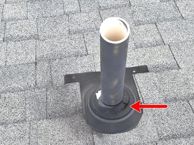 metal pipe boot with dry rotten rubber gasket
