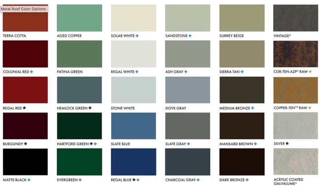 metal roof color chart