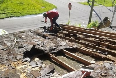 old roof with rotten plywood decking