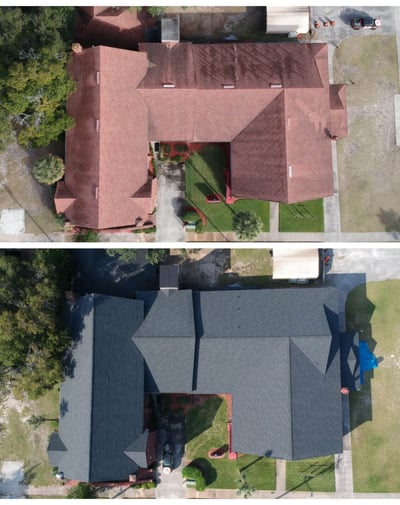 dark gray shingle replacement before and after pictures