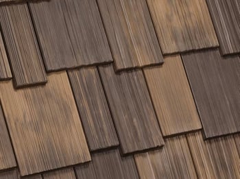 up close of synthetic wood shakes on a roof