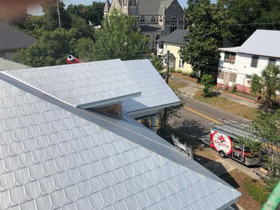 view from a roof with metal shingles