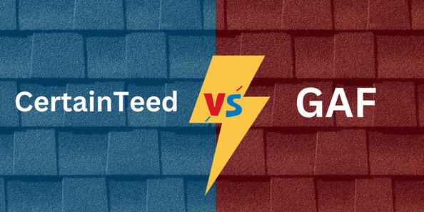 CertainTeed vs GAF split image with a lightening bolt