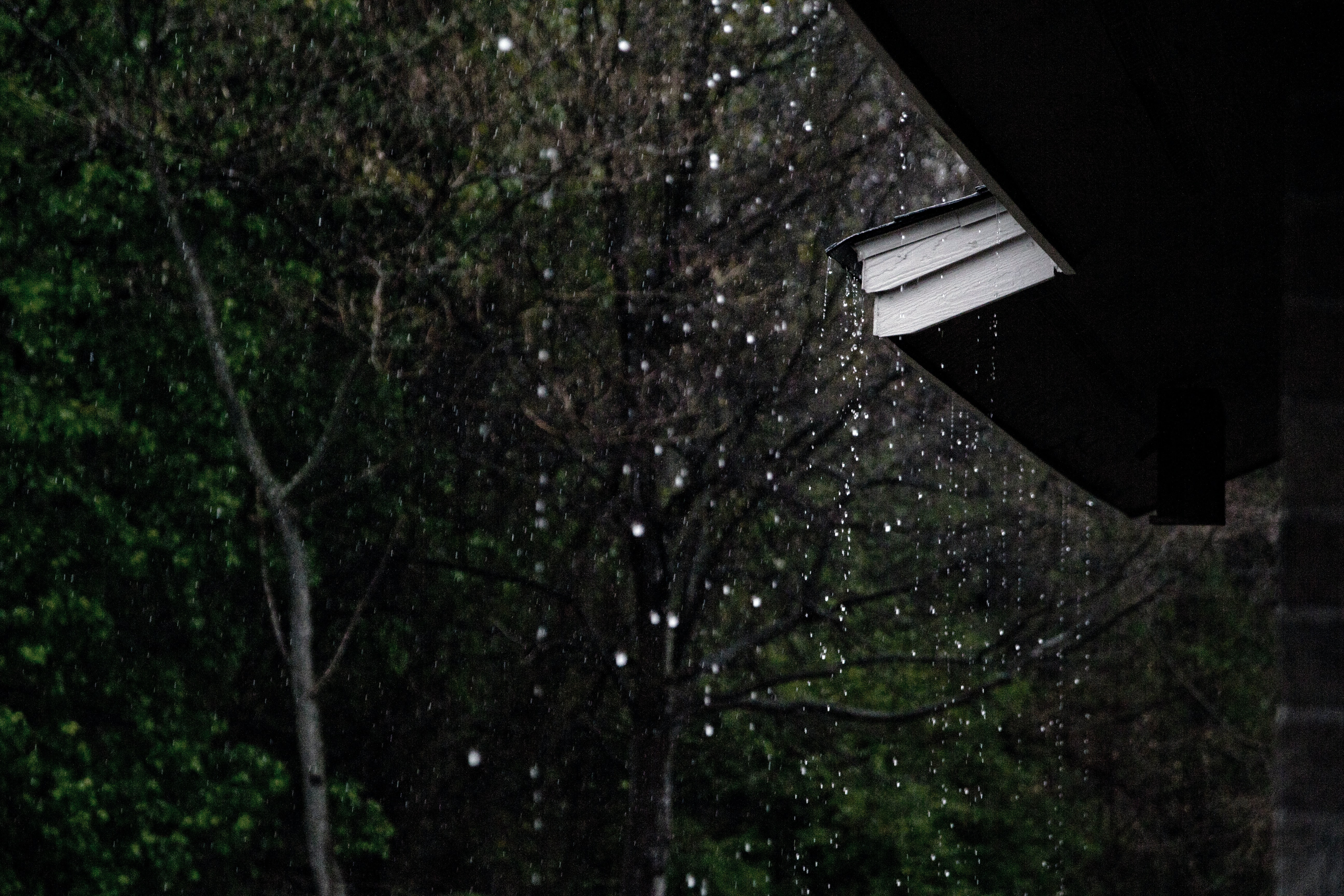 rain cascading off roof