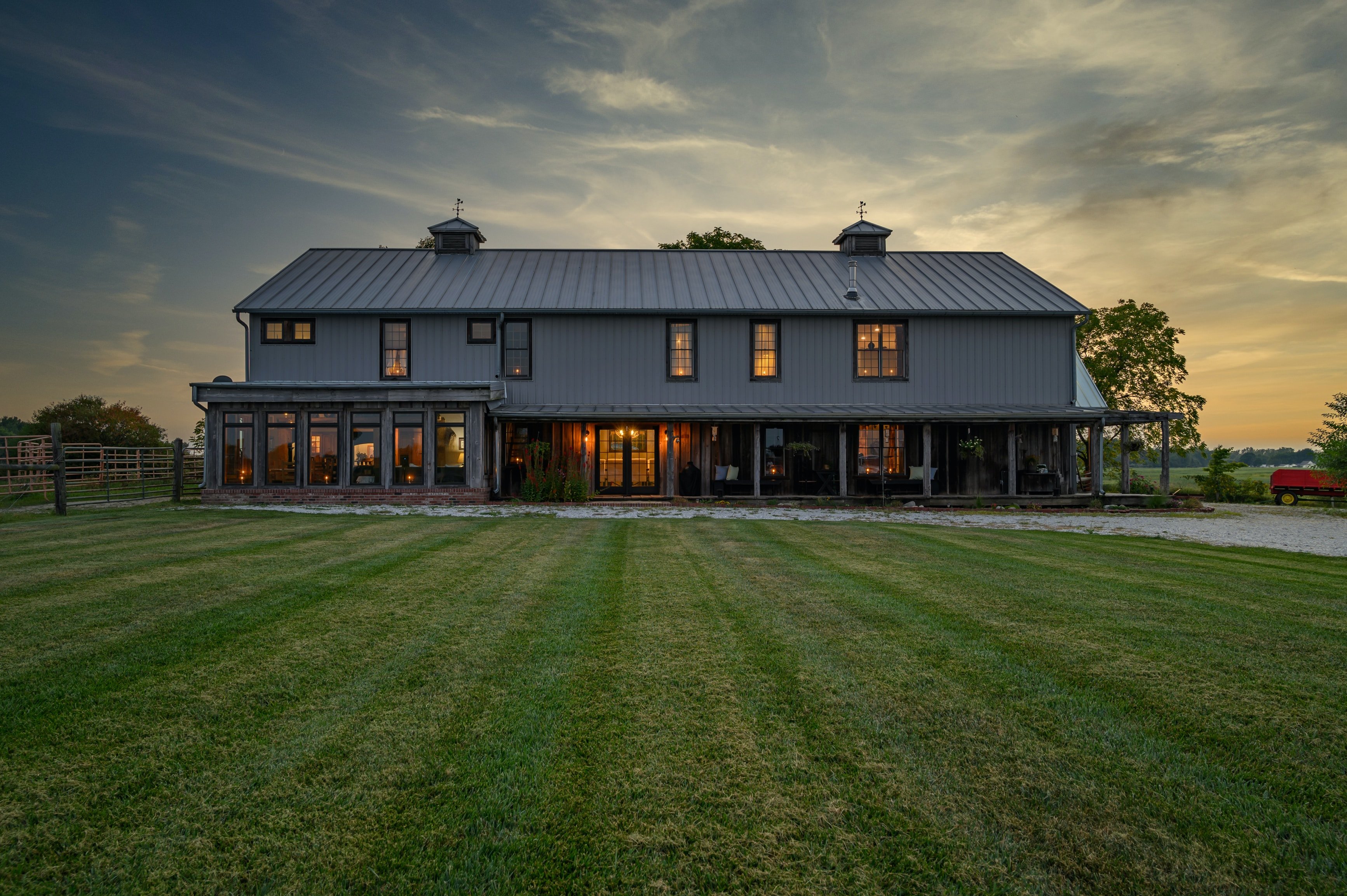 barn home with metal roof