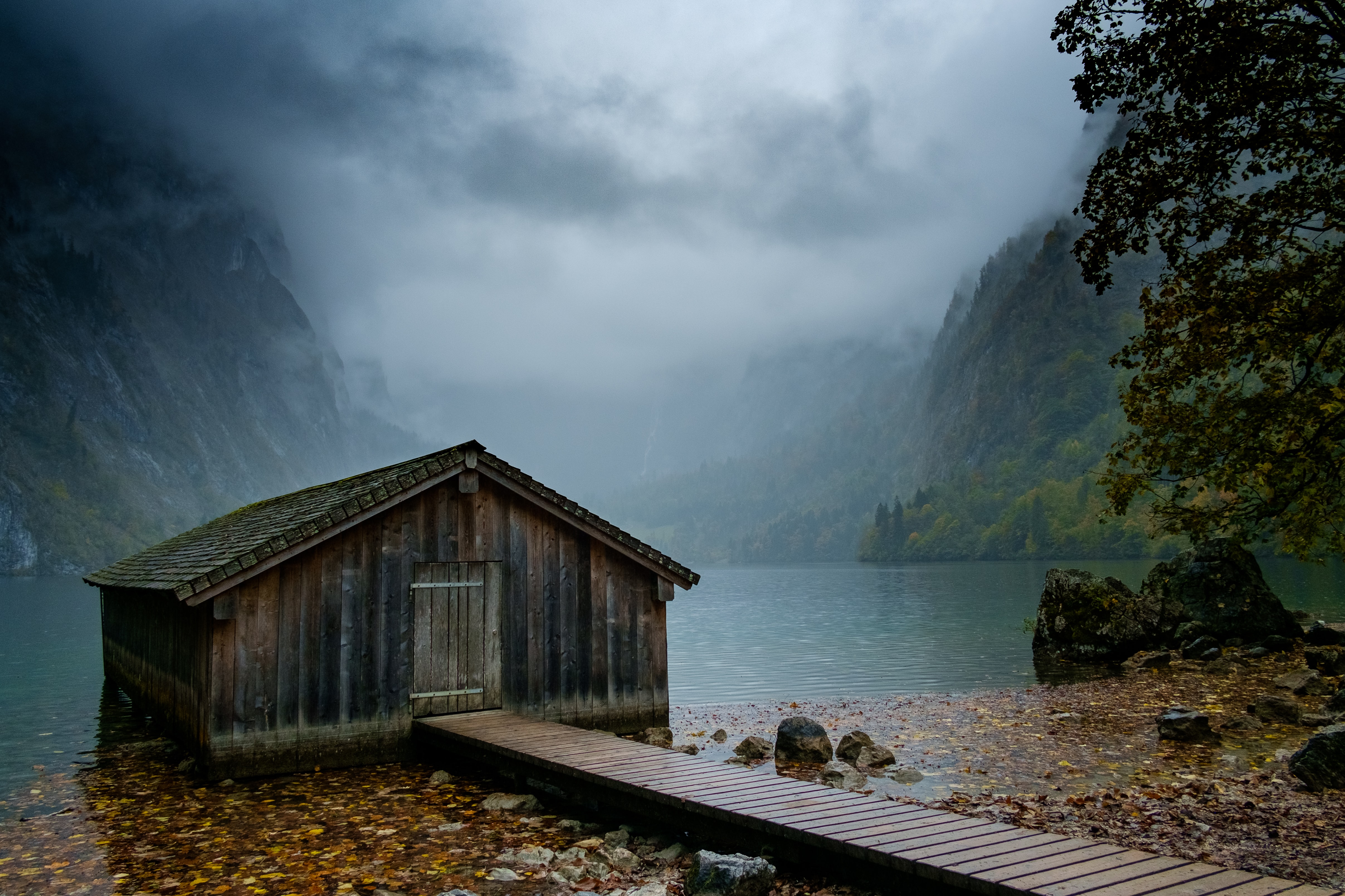 home in rainy fog