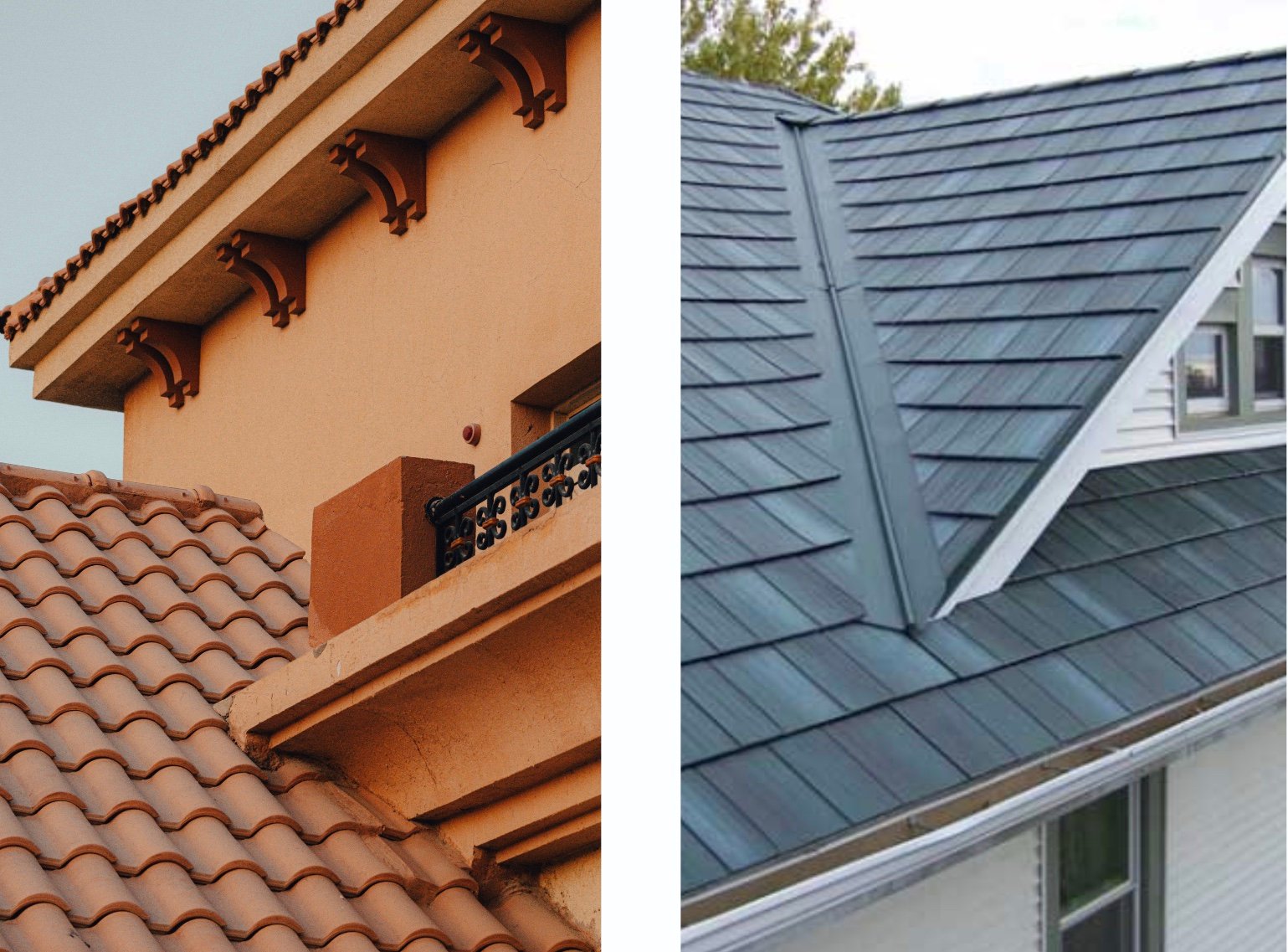 Spanish tile roof and Decra metal roof
