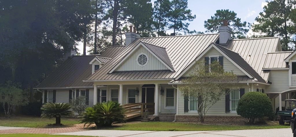 standing seam metal roof on a beautiful house