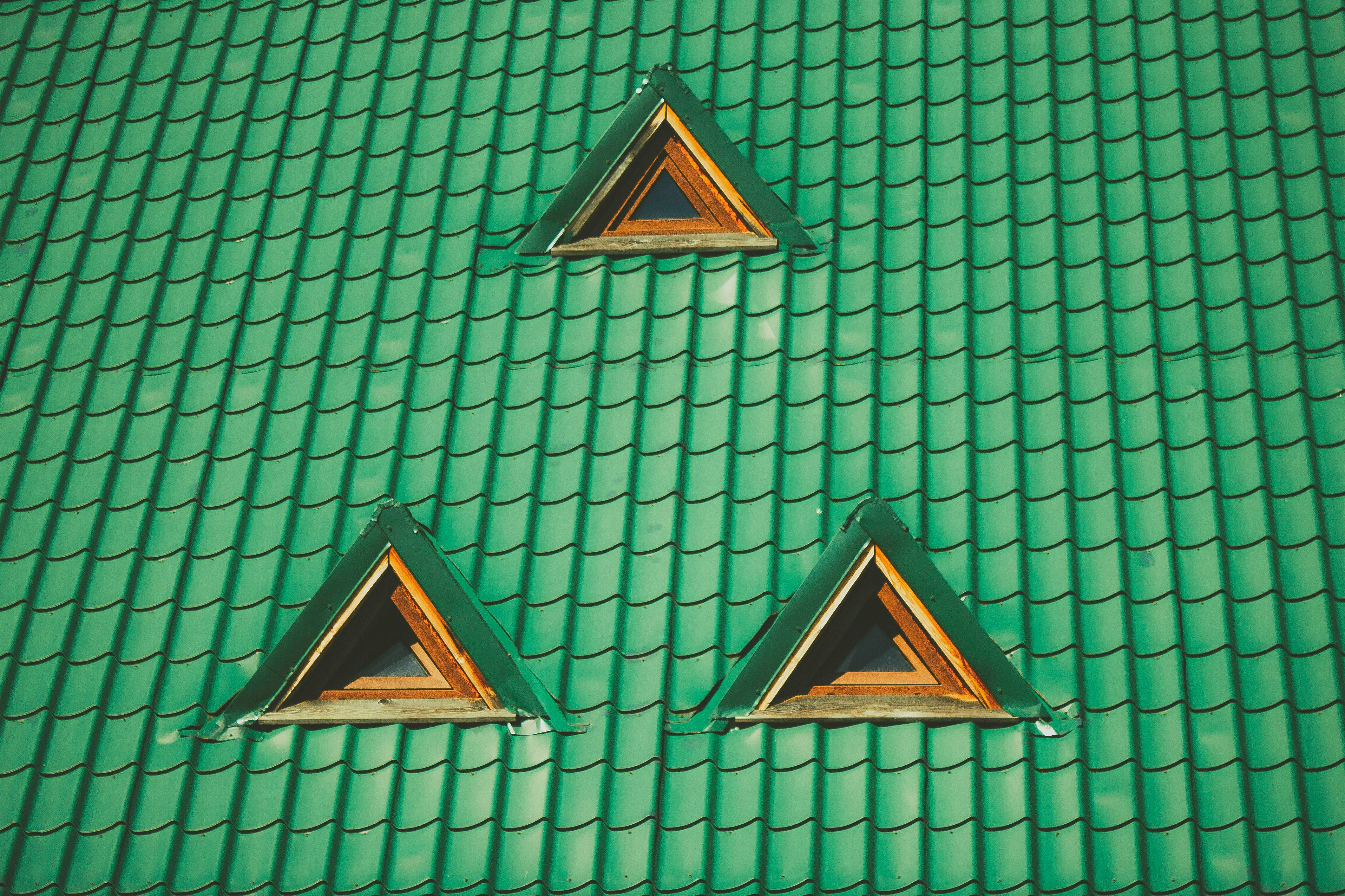 green roof with triangle windows