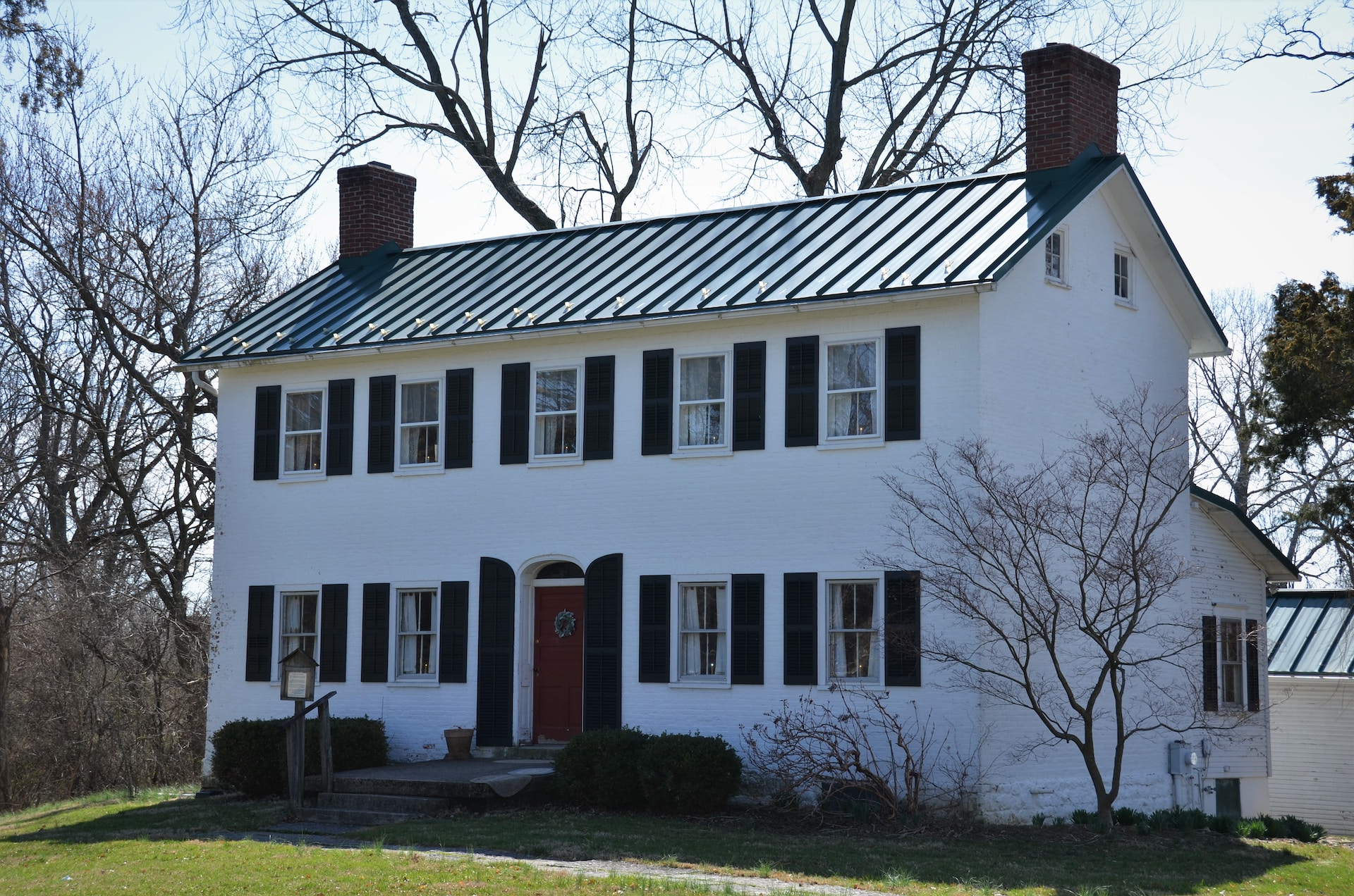 black and white historic farm house