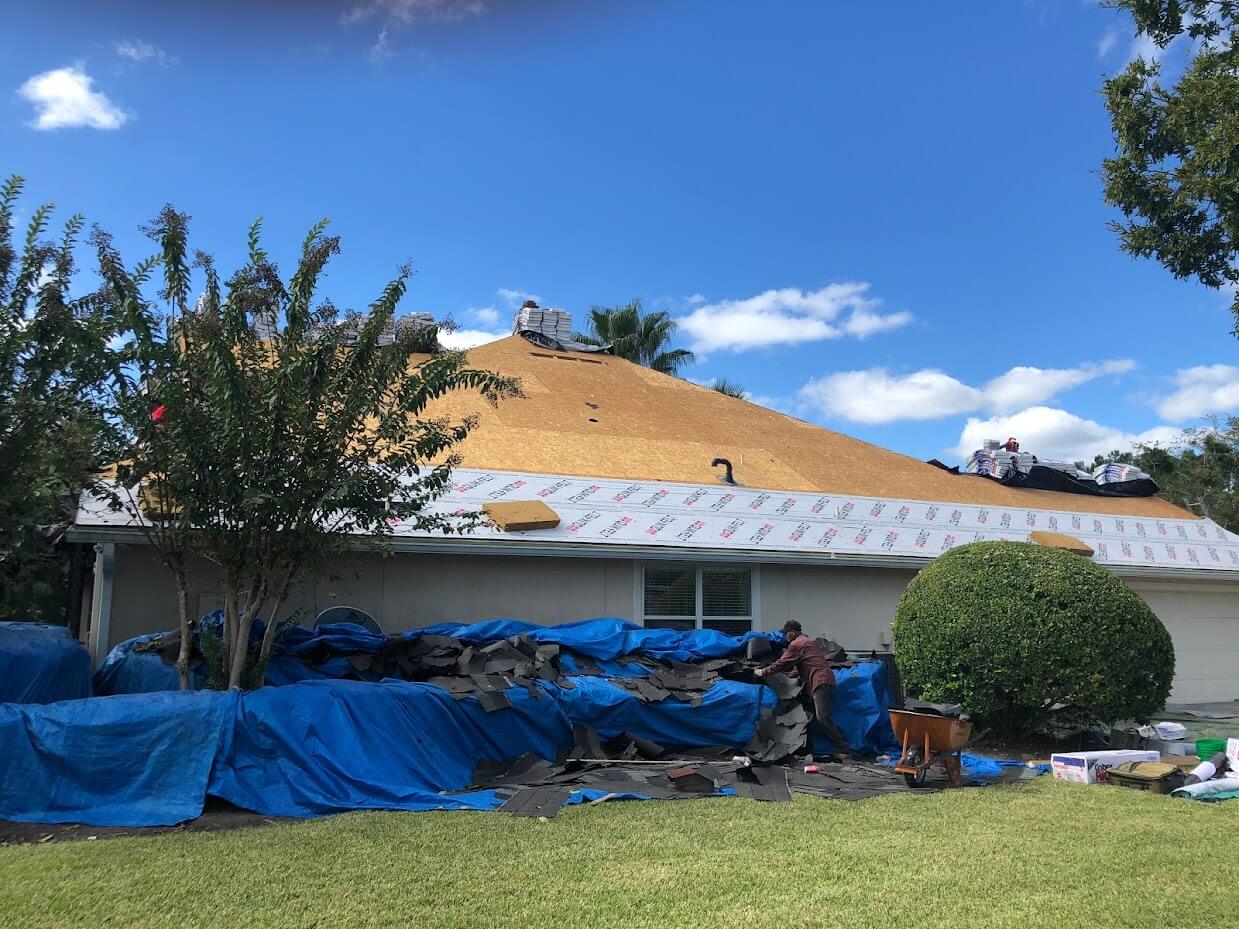 Roof replacement in progress on a home in Tampa Florida 