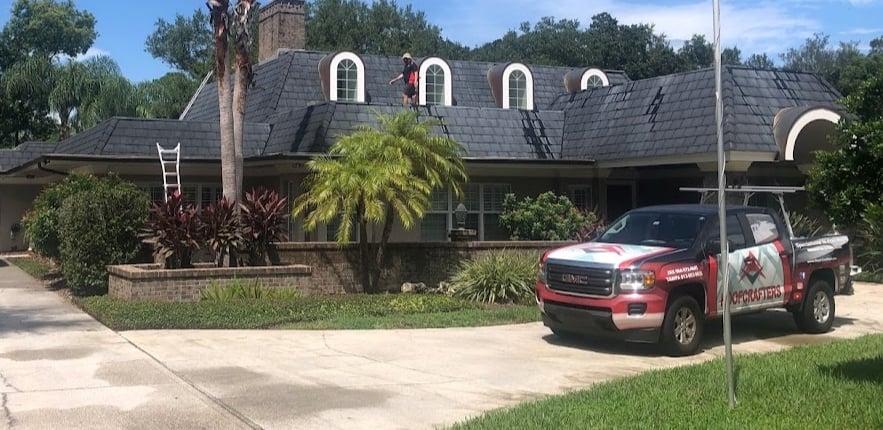 roofcrafters truck in front of residence